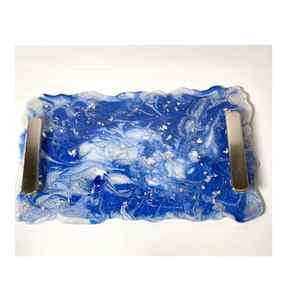 Bandejas de servicio de resina hechas a mano de alta calidad Elegante forma de rectángulo Color azul cielo para decoración del hogar y USO HOTELERO - Product Image 2