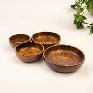 High Quality Handcrafted Natural Wood Serving <b>Bowl</b> <b>Set</b> Highly Customized Carved Salad walnut <b>Bowls</b> for Home for Indian Carton - Product Image 3