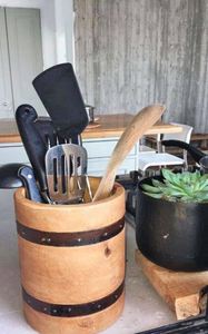 Customized Wooden Barrel Design Kitchen Utensil Holder Cooking <b>Tool</b> Holder Organizer in Wholesale Price - Product Image 4