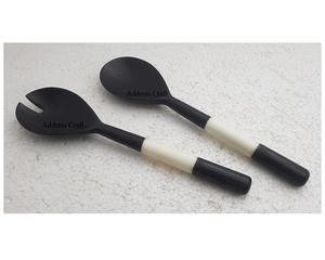 Ensemble de couverts à salade en bois faits à la main avec manche en laiton Couverts en bois Cuillère Fourchette Couverts Ustensiles de cuisine Vaisselle - Product Image 4