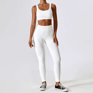 Ensemble de leggings de yoga personnalisés pour femmes, imprimé, taille haute, antistatique, en Spandex/Polyester, 2 pièces, tenue de sport, ensembles de yoga pour femmes très vendus - Product Image 2