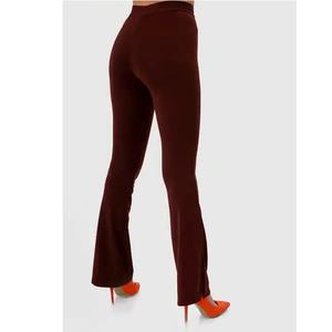 Pantalones lisos rectos de algodón sostenible para mujer de Vietnam Servicio OEM Pantalones ajustados de moda tejidos de cintura media Casual plano - Product Image 4