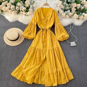 Nouvelle robe longue d'été pour femmes à fleurs à manches longues Robe de fête de plage soleil Robe maxi modeste - Product Image 1