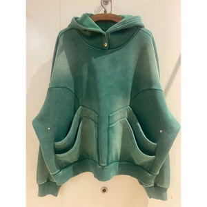 Personnalisé en gros de haute qualité pull Vintage sweats à capuche côtes bas lourd 100% coton rue poches sweats à capuche livraison DDP - Product Image 1