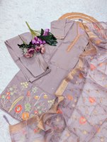 Ensemble Kurti en viscose pure, tissu de soie simulée, broderie lourde, style actrice de série télévisée, couleur vive, magnifiquement conçu