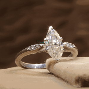 Marquesa y corte redondo diamante 7 piedra estilo anillo de compromiso para mujer - Product Image 5