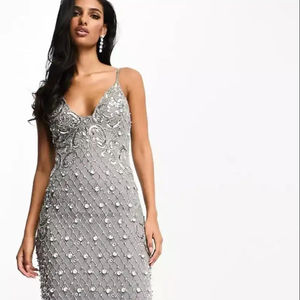 Impreziosito è arrivato un abito medio con dettagli ingioiellati in paillettes grigie senza maniche e retro lase e abito di perline caldo e sexy - Product Image 1