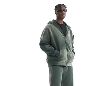 Vente en gros de sweats à capuche pour hommes avec logo personnalisé et double fermeture éclair délavés à l'acide éponge française surdimensionnée 100% coton vêtements d'hiver nouveau style - Product Image 5