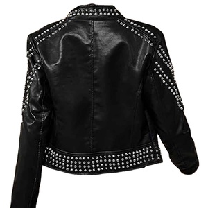 Womens Studded Leather <b>Jacket</b> Black <b>Punk</b> Motorcycle Biker <b>Jacket</b> Genuine PU Leather Custom Logo OEM Wholesale Supply - Product Image 3