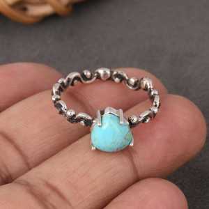 แหวนรูปหัวใจสีเทอร์ควอยส์ kingman เครื่องประดับ Boho สีเงินสเตอร์ลิงทำด้วยมือสไตล์ตะวันตกเฉียงใต้ของขวัญที่ไม่ซ้ำใครสำหรับสไตล์วินเทจของเธอ - Product Image 4