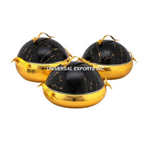 Juego de tres ollas calientes de metal de excelente calidad cazuela de diseñador hecha a mano clásica elegante nuevo calentador de alimentos de metal - Product Image 1