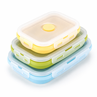 Ensemble de 3 boîtes à lunch pliables en silicone avec couvercles verrouillables, récipients alimentaires réutilisables pour la préparation des repas, les voyages et la cuisine
