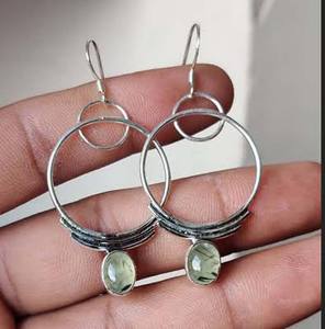 Beautiful Drop Prenight Sterling <b>Silver</b> Bezel Vintage <b>Dangle</b> <b>Earring</b> IGI Certified High Grade Gold Plated Anniversary Gift - Product Image 3