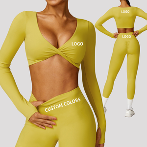 Ensemble de yoga et de sport pour femmes, manches longues, séchage rapide, ajusté, vêtements de sport et de course à pied - Product Image 1