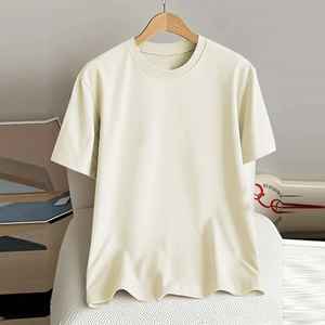 100% coton décontracté col rond surdimensionné T-Shirt à manches courtes goutte épaule t-shirts avec léger tissu tissé extensible - Product Image 4