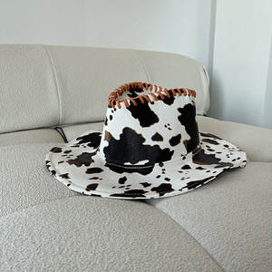 หมวกคาวบอยลายหนังวัวหนัง PU แบบยูนิเซ็กซ์ สำหรับผู้ชายและผู้หญิง สวมใส่ได้ทั้งในชีวิตประจำวันและกิจกรรมกลางแจ้ง เหมาะสำหรับการเดินทางและงานปาร์ตี้ สไตล์ขนสัตว์เทียม - Product Image 2