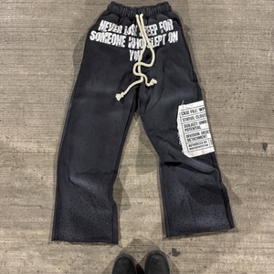 Ensemble de survêtement de lavage à l'acide imprimé lourd broderie en détresse 100% coton sweat-shirt sunfaded pantalons de survêtement à capuche pour l'hiver - Product Image 2