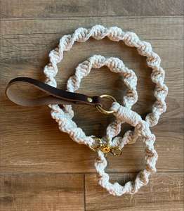 Macrame Dog <b>Leash</b> | Sturdy Rope and Leather Dog <b>Leash</b> on Brass Hardware | Knotted Rope <b>Pet</b> Pull - Product Image 2
