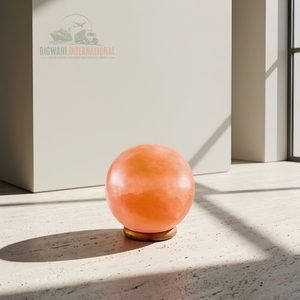 Lampe en sel rose de l'Himalaya de qualité supérieure, sphère en cristal de sel naturel et base en bois massif pour bureau et salon - Product Image 3