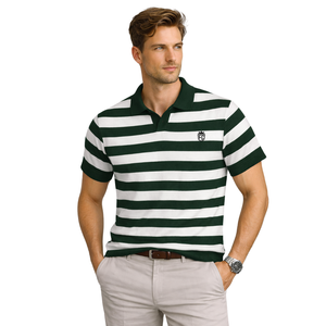 Mens Striper <b>Cable</b> Knit Polo Shirt Premium Cotton Knitwear Short <b>Sleeve</b> Textured Classic Fit Casual Smartwear Apparel - Product Image 1