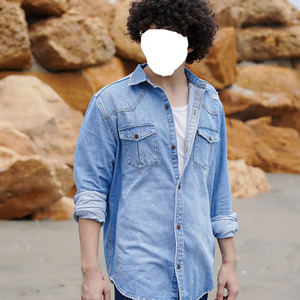 2025 New Arrival Men's Casual Denim Jeans <b>Shirts</b> Breathable Poplin Fabric with Printed Pattern <b>Long</b> <b>Sleeves</b> - Product Image 5