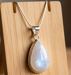 925 argent Sterling bohème 18K mode goutte motif pendentif qualité naturelle bleu pierre de lune guérison pierres de cristal cadeaux uniques - Product Image 3