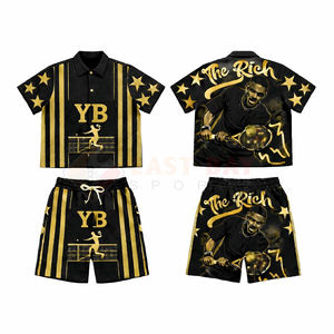 Ensemble chemise et short pour homme, noir et vert fluo, motif graphique, tenue de tennis streetwear personnalisée, ensemble assorti - Product Image 3