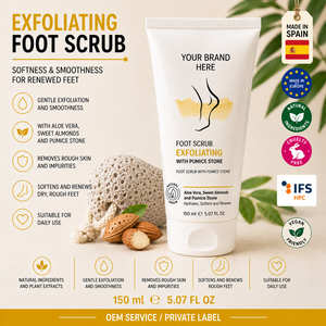 Gommage pour les pieds en marque privée 150ml OEM |   Soin exfoliant pour les pieds, élimination des callosités, adoucissement des pieds secs |   Produits naturels et végétaliens Espagne UE - Product Image 1