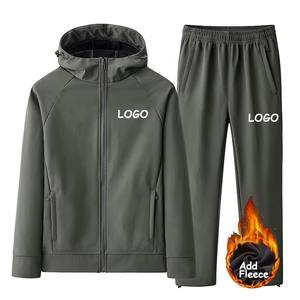 Conjunto de Dos Piezas de Chaqueta y Pantalón Cortavientos de Forro Polar de Nailon, Personalizable con Logotipo, Tejido Softshell, Transpirable, Informal, Sólido, Grueso, para Invierno - Product Image 6