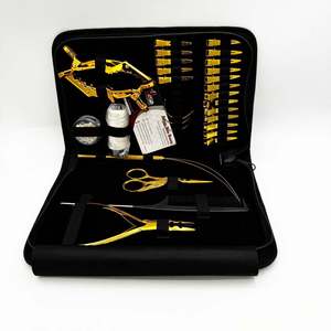 Kit d'outils d'extension de cheveux attachés à la main avec aiguille à coudre Pince d'extension de cheveux en acier inoxydable or personnalisée avec pinces à cheveux, ciseaux - Product Image 5