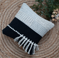 Housse de coussin imprimée 3D personnalisable en coton biologique tissé, motif franges bohèmes modernes, broderie noire, fermeture éclair, pour thérapie