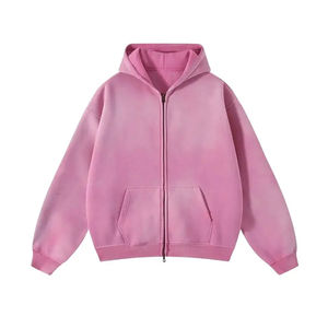 Sudaderas con capucha con cremallera y bordado de algodón de alta calidad, fabricantes de logotipo personalizado, Sudadera con capucha con lavado ácido y estampado de lavado vintage - Product Image 1