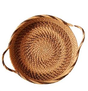 Bandeja de servicio de ratán con borde curvo rectangular Natural para té, café, almacenamiento de alimentos, cocina, comedor y presentación elegante en el hogar - Product Image 2