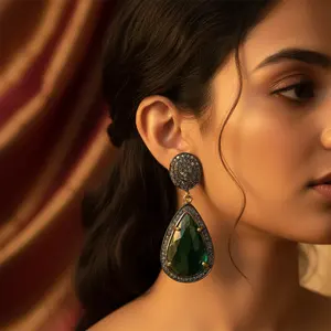 Pendientes de Araña con Diseño Geométrico de Lágrima, con Diamantes de Rodio Negro y Esmeralda, para Mujer, Regalo para Bodas y Fiestas - Product Image 3