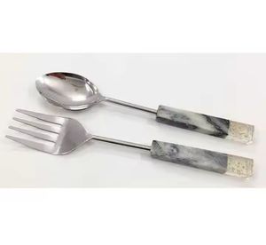 Ensemble de couverts faits à la main en bois d'acacia avec manche en résine personnalisé hôtel restaurant maison service à salade ustensile fourchette cuillère serveur outils à salade - Product Image 2