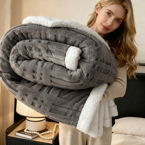 Manta de franela gris carbón con diseño reversible de sherpa blanco, suave y acogedora, para cama, entrega rápida en la UE, Polonia. - Product Image 1