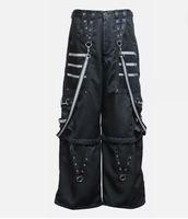 Pantalon Unisexe 2025 Style Gothique Streetwear Respirant Hiver Automne avec Bretelles Croisées, Fermeture Éclair Personnalisée, Boutons et Broderie Cristal