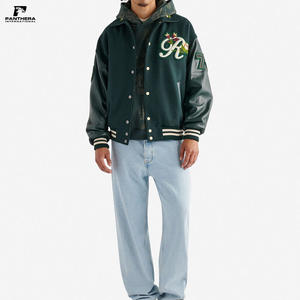 แจ็กเก็ตหนังเลตเตอร์แมนไซส์พิเศษสำหรับผู้ชายแจ็คเก็ตเบสบอลขนสัตว์มีโลโก้ปักลายดอกไม้ผ้ากำมะหยี่สำหรับฤดูหนาว - Product Image 3