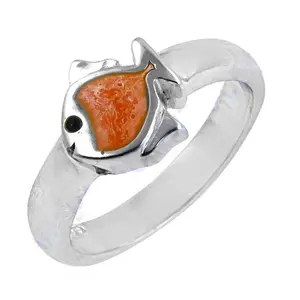 Anillo de Turquesa para Mujer con Baño de Rodio y Piedra de Coral Tallada - Product Image 1