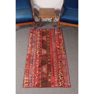 Tapis turc patchwork, tapis vintage 3x5,7 pieds, tapis géométrique rose - Product Image 1