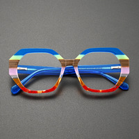 Lunettes optiques tendance en acétate à rayures arc-en-ciel, monture épaisse polie à la main, forme octogonale