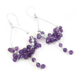 Boucles d'oreilles pendantes élégantes en argent 925 avec améthyste pour femme, bijoux fantaisie Art Palace - Product Image 2