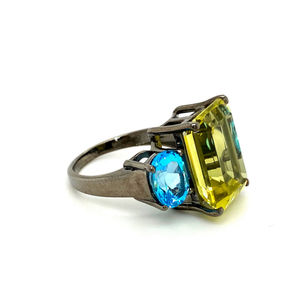 Anillo de Topacio Azul Topacio limón para mujer. Anillo de Bodas de moda con ajuste de tres piedras hermosas de plata esterlina 925 - Product Image 2
