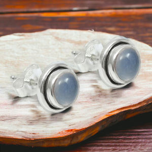 Piedra preciosa de Calcedonia Natural, pendientes de tuerca de forma redonda de Plata de Ley 925 para mujer y niña, joyería hecha a mano, precio directo de fábrica - Product Image 2