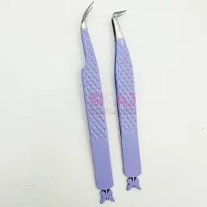 New Butterfly Tweezers Bottom Butterfly Design Tweezer Purple Eyelash Tweezers Stainless Steel Private Label Logo Offer