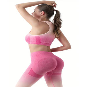 New Fashion High Impact Yoga <b>Bra</b> And Gym Leggings Set Custom Logo Seamless High Waist Leggings Set For Women - Product Image 5