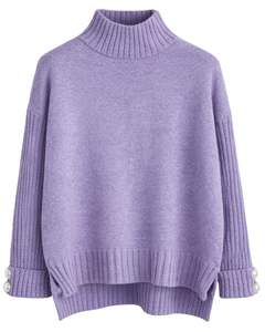 Ensemble personnalisé de pull en tricot et pantalon large en lavande pour femmes, pull à col montant, vêtements de détente confortables pour l'hiver, fabricant personnalisé OEM - Product Image 1