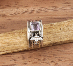 Wholesale 925 Sterling Silver <b>Ring</b> Amethyst Gemstone Handmade Bee Fidget <b>Spinner</b> <b>Ring</b> <b>Woman</b> Gift Idea - Product Image 5