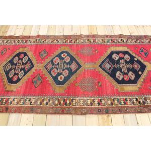 Alfombra Turca Vintage, Grande, 4.2x9.6 pies (127x292 cm), Alfombra de Lana con Diseño Floral Rojo - Product Image 2