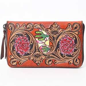 Western Main Usiné Portefeuille Fermeture Éclair Portefeuille Floral Sculpture Pochette au Prix de Gros Bohème Sac Western pour Femme - Product Image 4